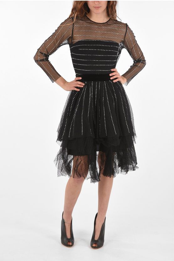 image of Philipp Plein Couture Est.1978 Rhinestone Tulle Crystal Dress in Black, Women's (Size Small)