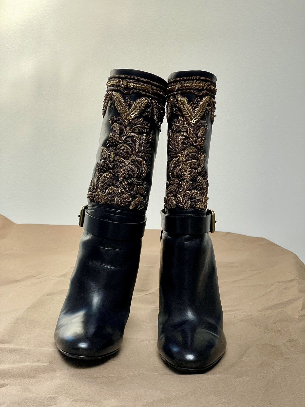 Ralph Lauren Ralph Lauren Purple Label Bullion Embroidery Mid Calf Boots Size US 7.5 / IT 37.5 - 7 Thumbnail