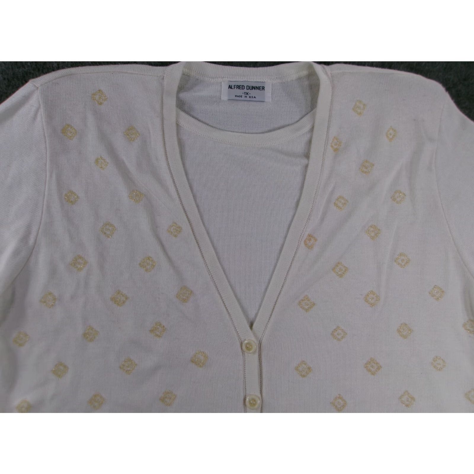 Vintage VINTAGE Alfred Dunner Sweater Women 1X White Beaded Boho Cardigan 80s 90s Grandma Knit Long Sleeve V-Neck Fashion Womens Size XL / US 12-14 / IT 48-50 - 2 Thumbnail
