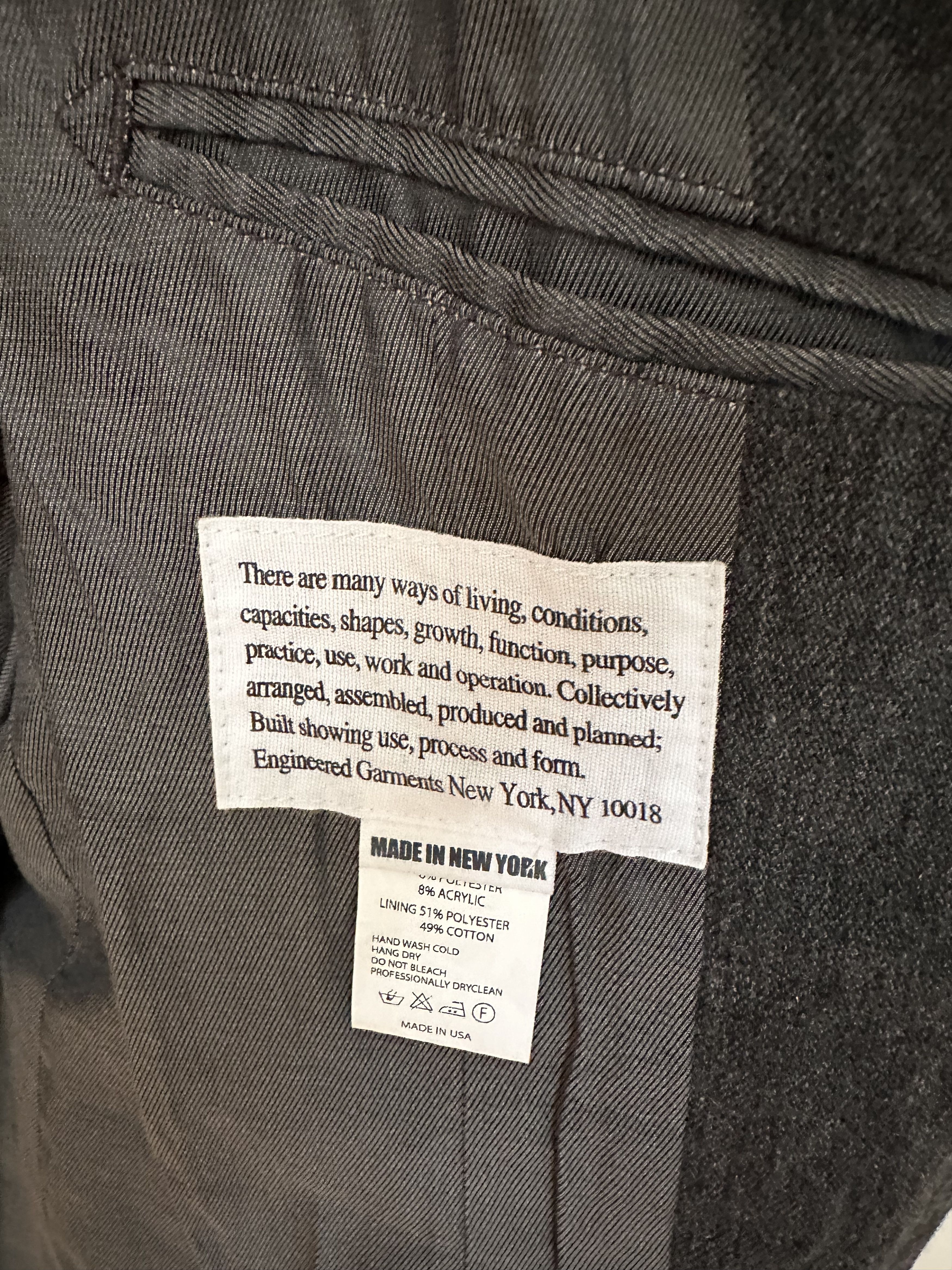 Engineered Garments Engineered Garments Baker Jacket – Charcoal Wool – Size L Size US L / EU 52-54 / 3 - 3 Thumbnail