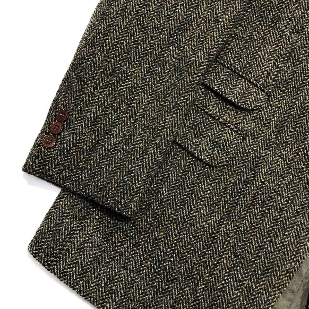 Harris Tweed 🧿wool 3-buttons tweed blazer herringbone green/black Size 52R - 3 Thumbnail
