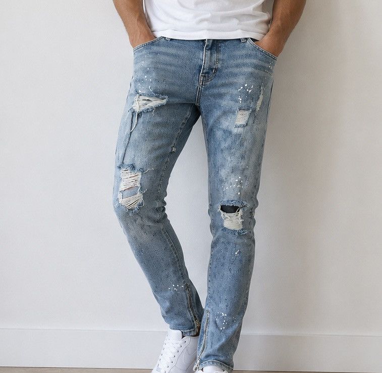 Other Jaffary Blue Distressed Paint Denim Jeans Size 30 Size US 30 / EU 46 - 1 Thumbnail