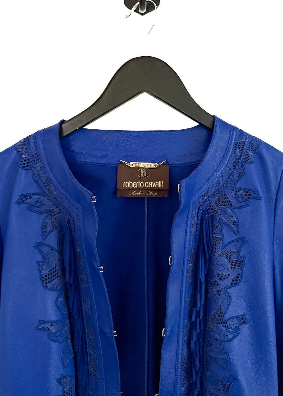 Roberto Cavalli Roberto Cavalli Royal Blue Leather Fringed Perforated Jacket Size S / US 4 / IT 40 - 5 Thumbnail