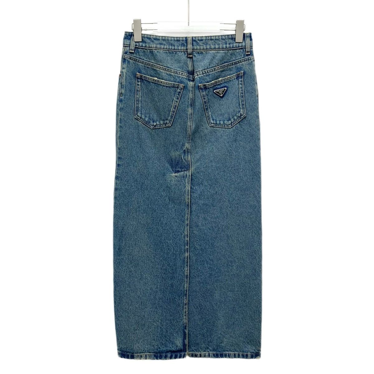 Prada Prada Blue Washed Triangle Logo Denim Long Skirt K26WX Size 25" / US 0 / IT 36 - 2 Thumbnail