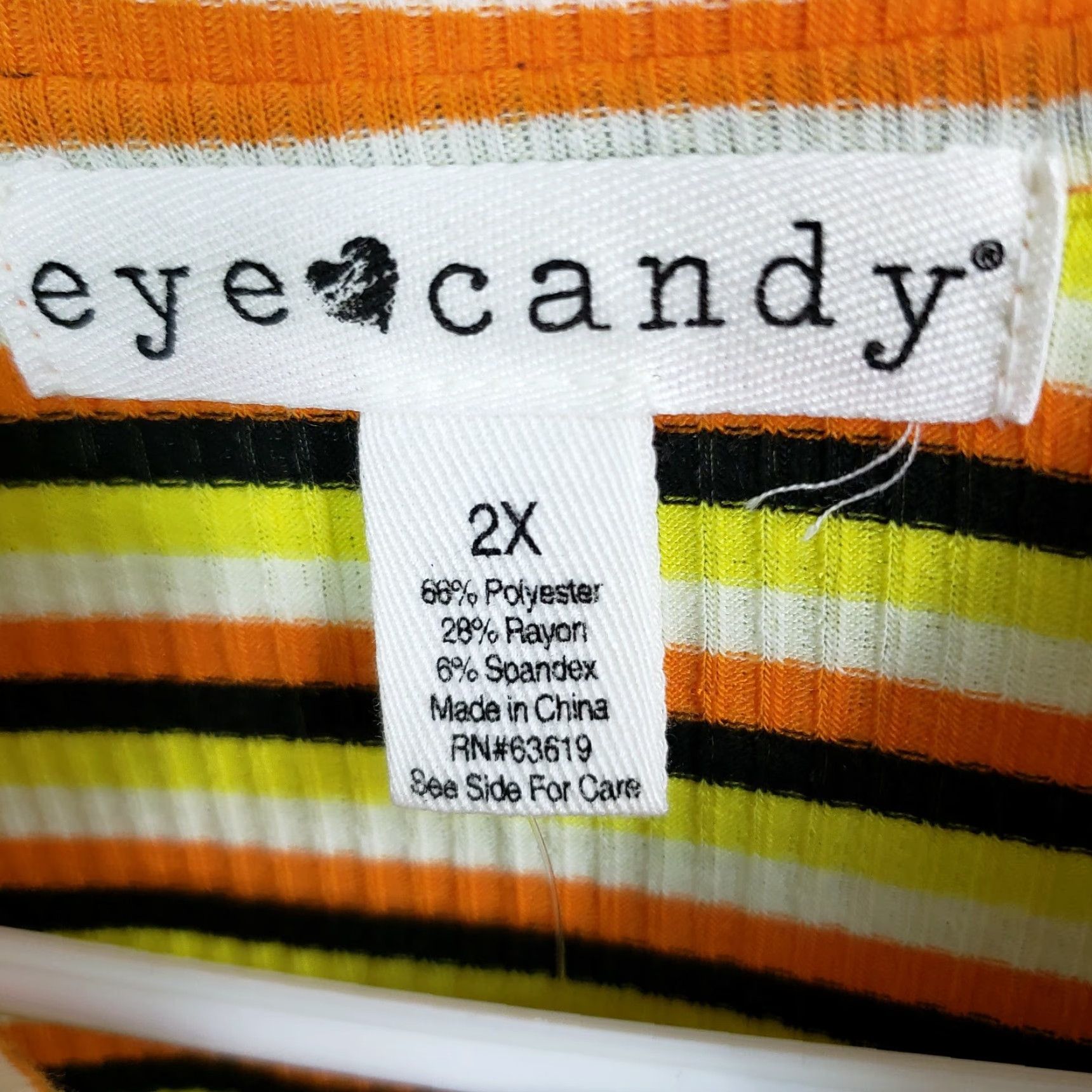 Vintage Eye Candy Womens Top 2X Black Orange Stripes Short Sleeve Ribbed T-Shirt Womens Size XXL / US 16-18 / IT 52-54 - 4 Thumbnail