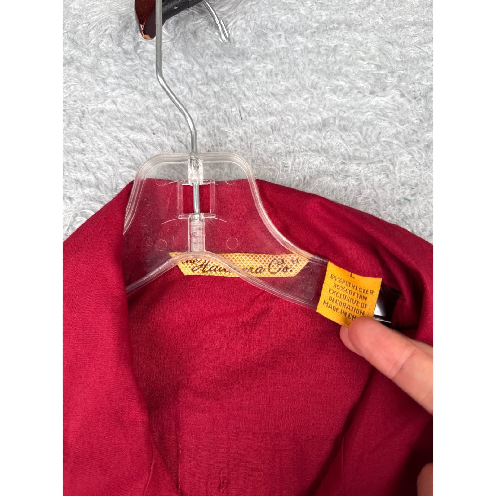 CO Havanera Guayabera Shirt Men Large Red Button Up 4 Pocket Poly Blend READ Size US L / EU 52-54 / 3 - 6 Thumbnail