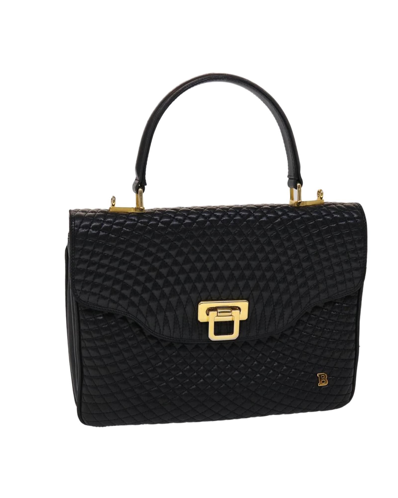 image of Bally Black Quilted Leather Hand Bag, Women's