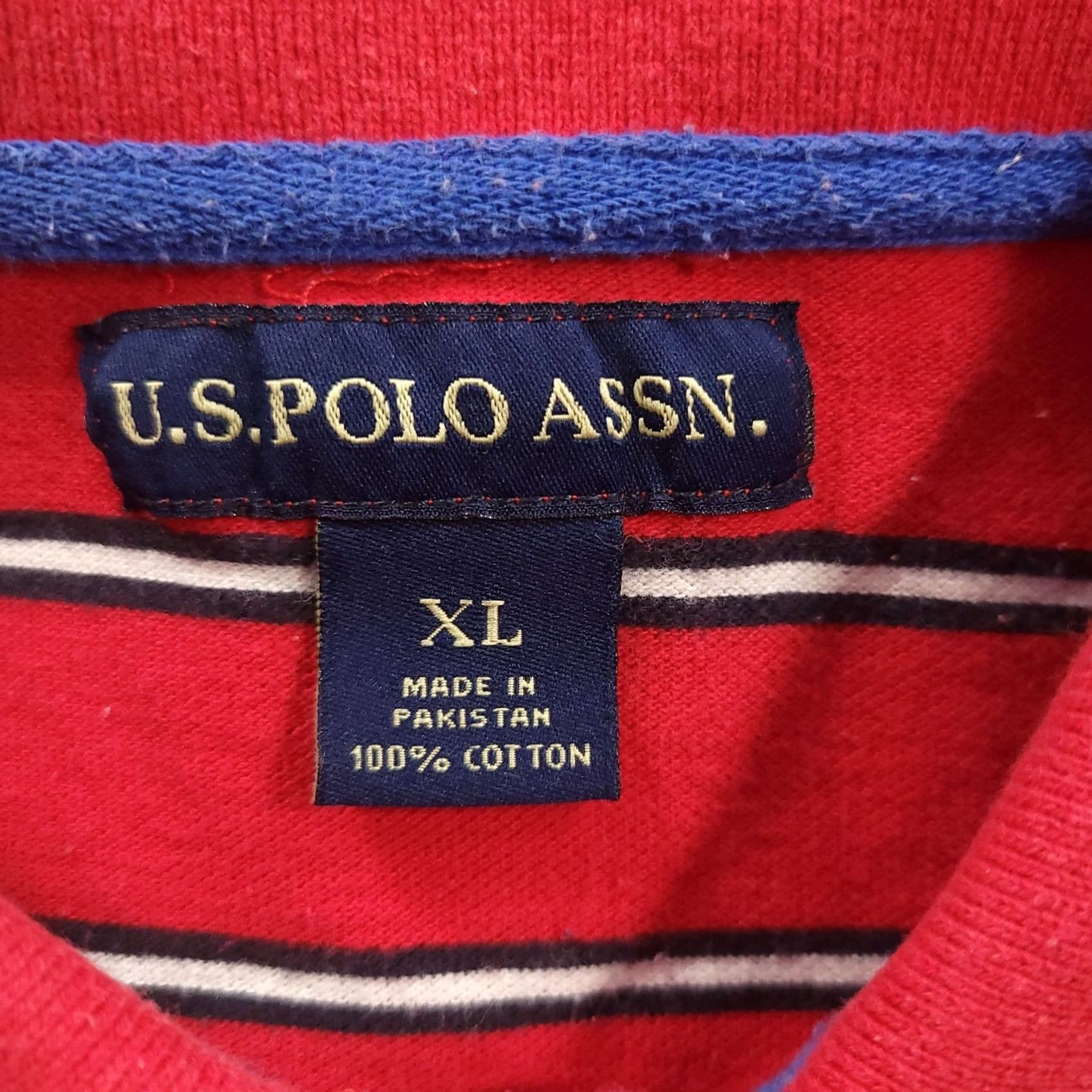 U.S. Polo Assn. VINTAGE U.S. Polo Assn. Polo Shirt Red Stripe 100% Cotton XL Mens Short Sleeve Knit Polo Rugby Golf 90s logo Embroidered Men Size US XL / EU 56 / 4 - 5 Thumbnail
