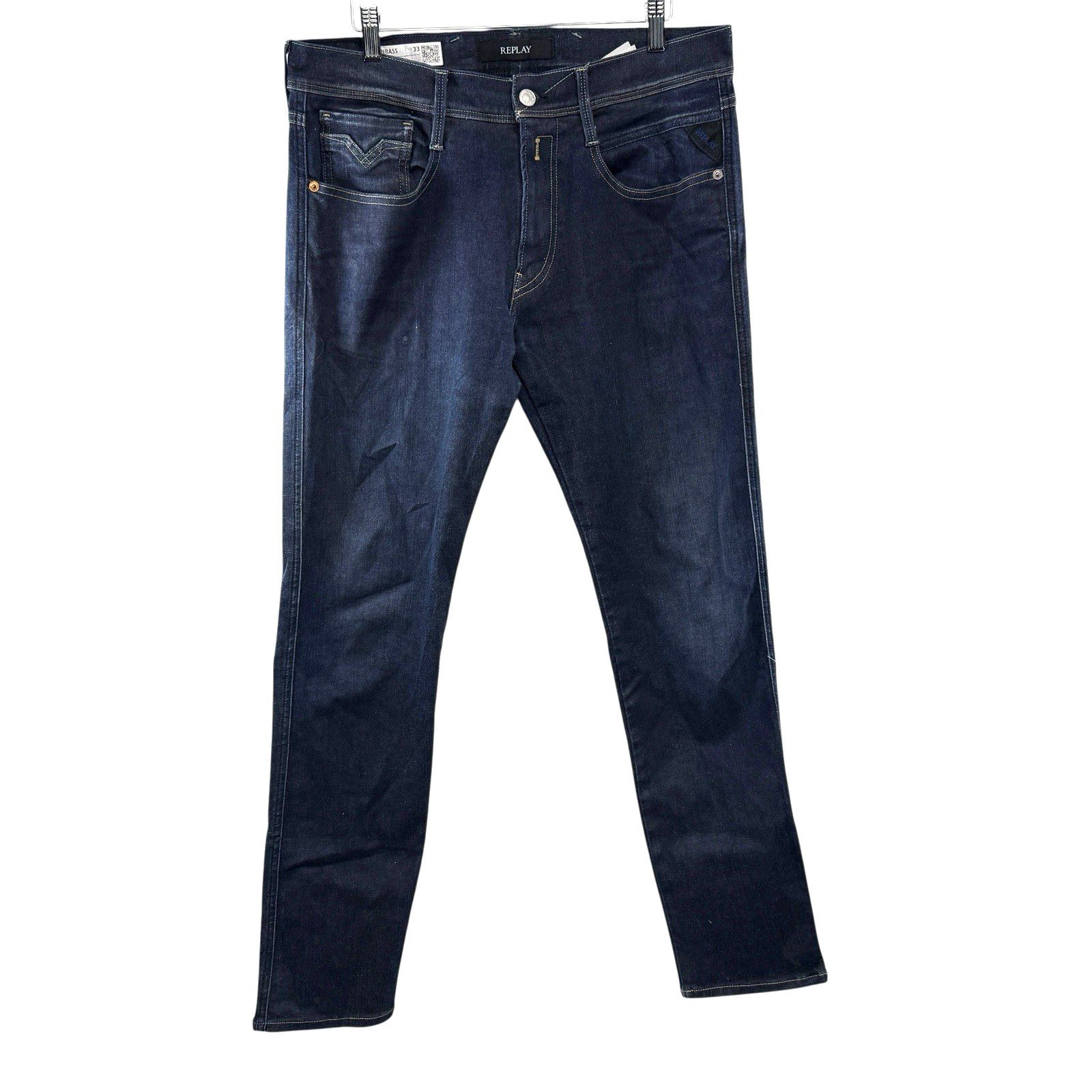 Replay Replay Anbass Hyperflex Re-used Dark Blue Slim Stretch Jeans Size US 33 - 1 Thumbnail
