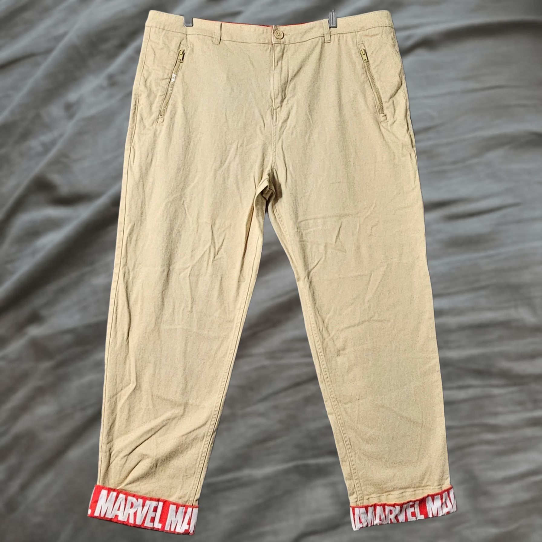 Vintage Mens Marvel Disney Khaki Pants Size 42 x 28 Buttoned Zipper Pocket Belt Size US 42 / EU 58 - 1 Thumbnail