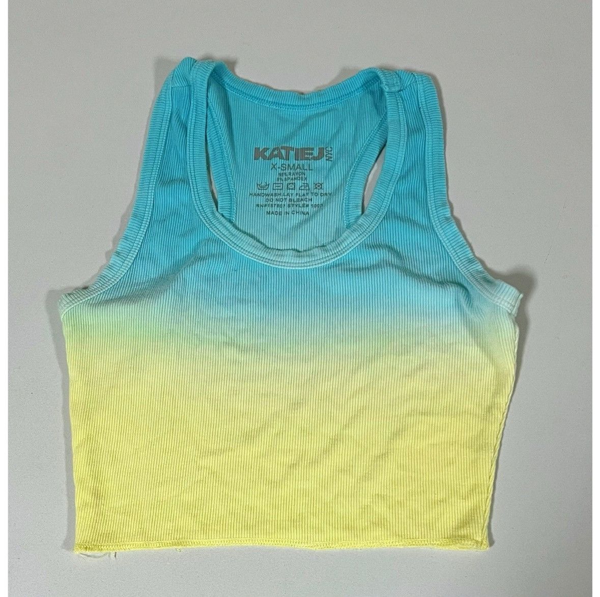 Katin Usa Katie J NYC Blue Yellow Ombre Tank Crop Top Shirt Size XS 🩵✨ Size XS / US 0-2 / IT 36-38 - 1 Thumbnail