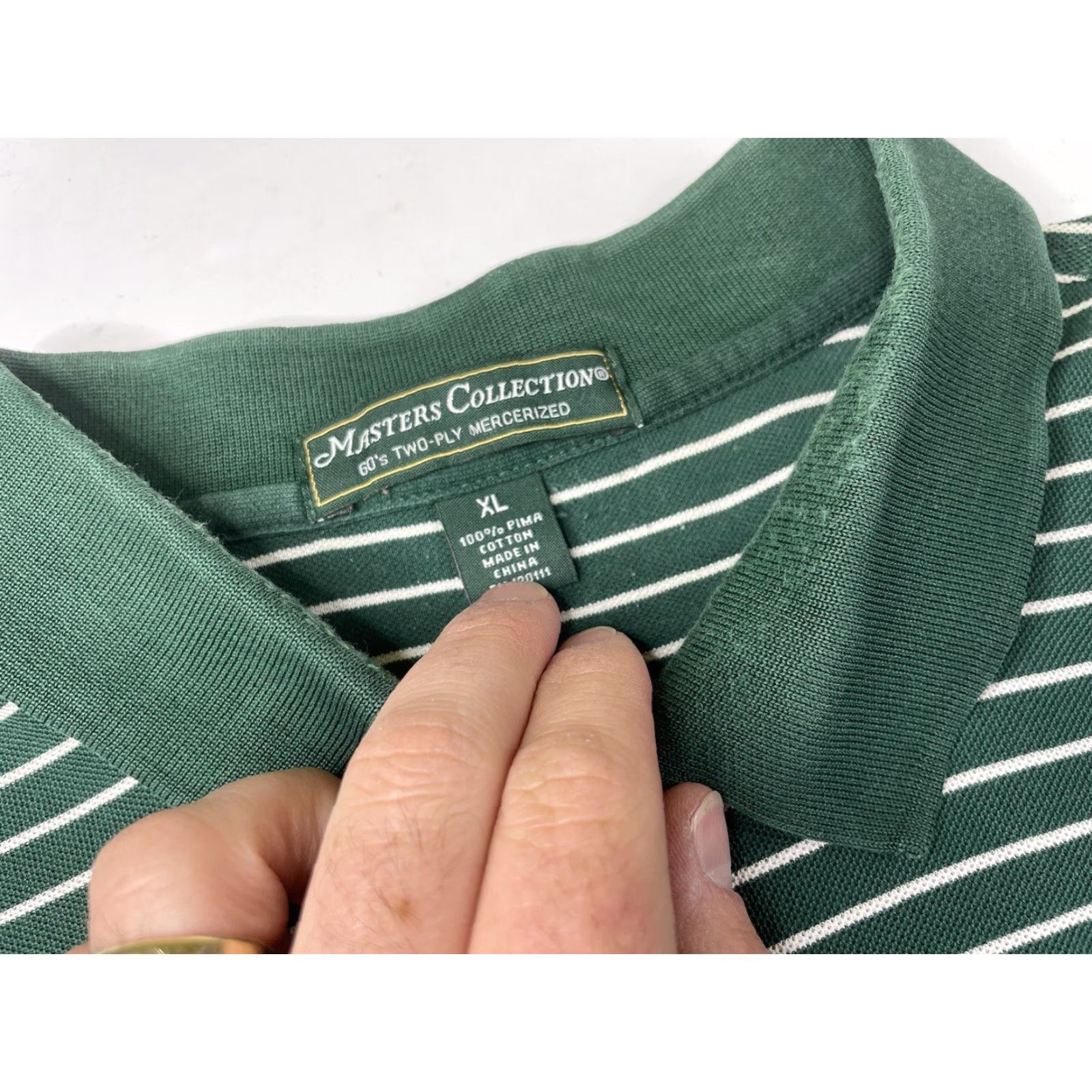 Vintage Masters Collection Polo Golf Striped Shirt Mens XL Green Regular Knit 100% Cotton Logo Short Sleeve Collared Spread Pattern Golf Size US XL / EU 56 / 4 - 3 Thumbnail