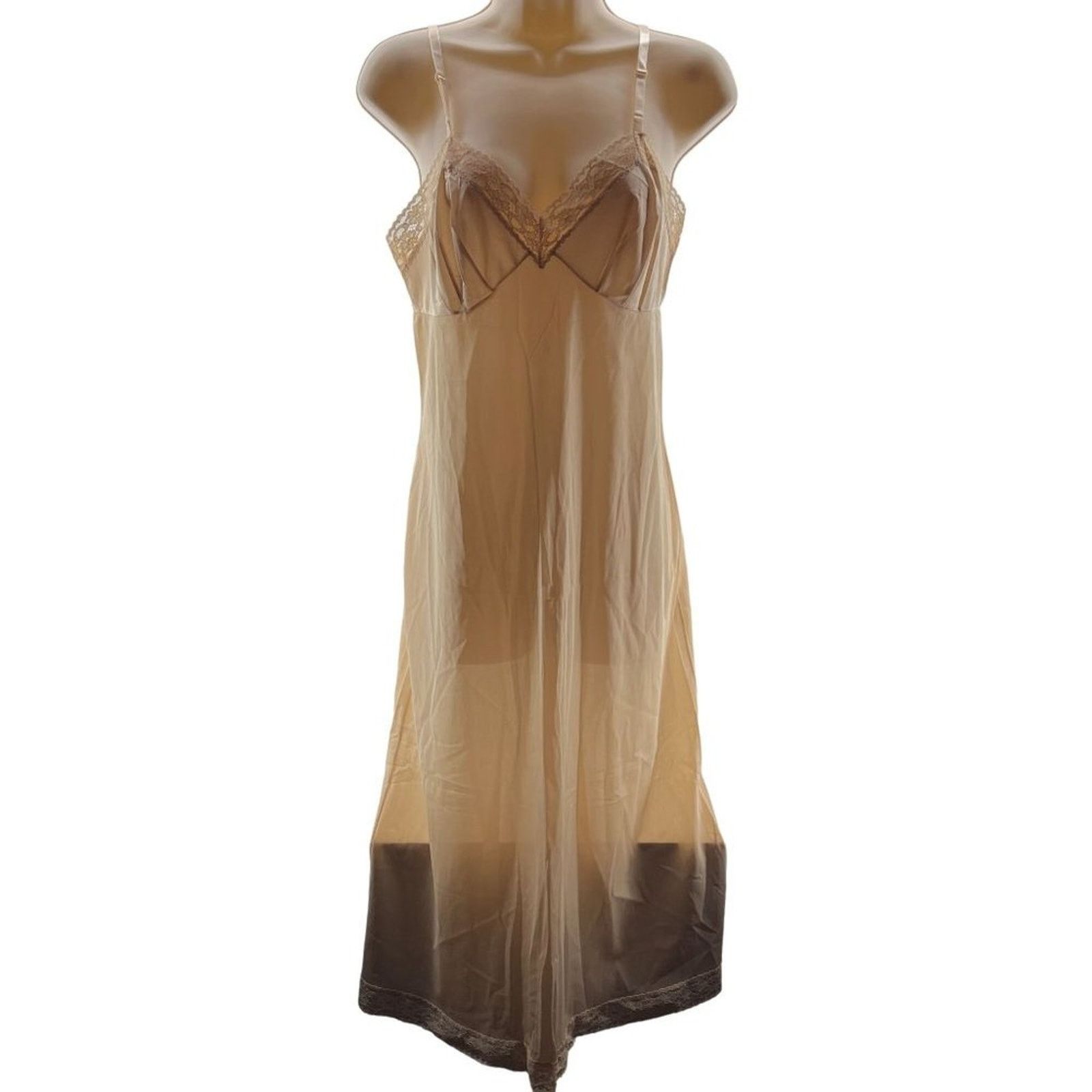Vintage Vanity Fair Full Slip Dress Lace Nylon Cream Beige