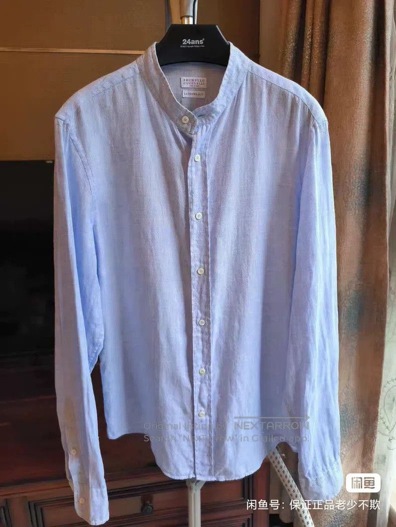 Brunello Cucinelli Brunello Cucinelli Long-Sleeve Crew Neck Linen Shirt, Ligh Size US M / EU 48-50 / 2 - 1 Thumbnail