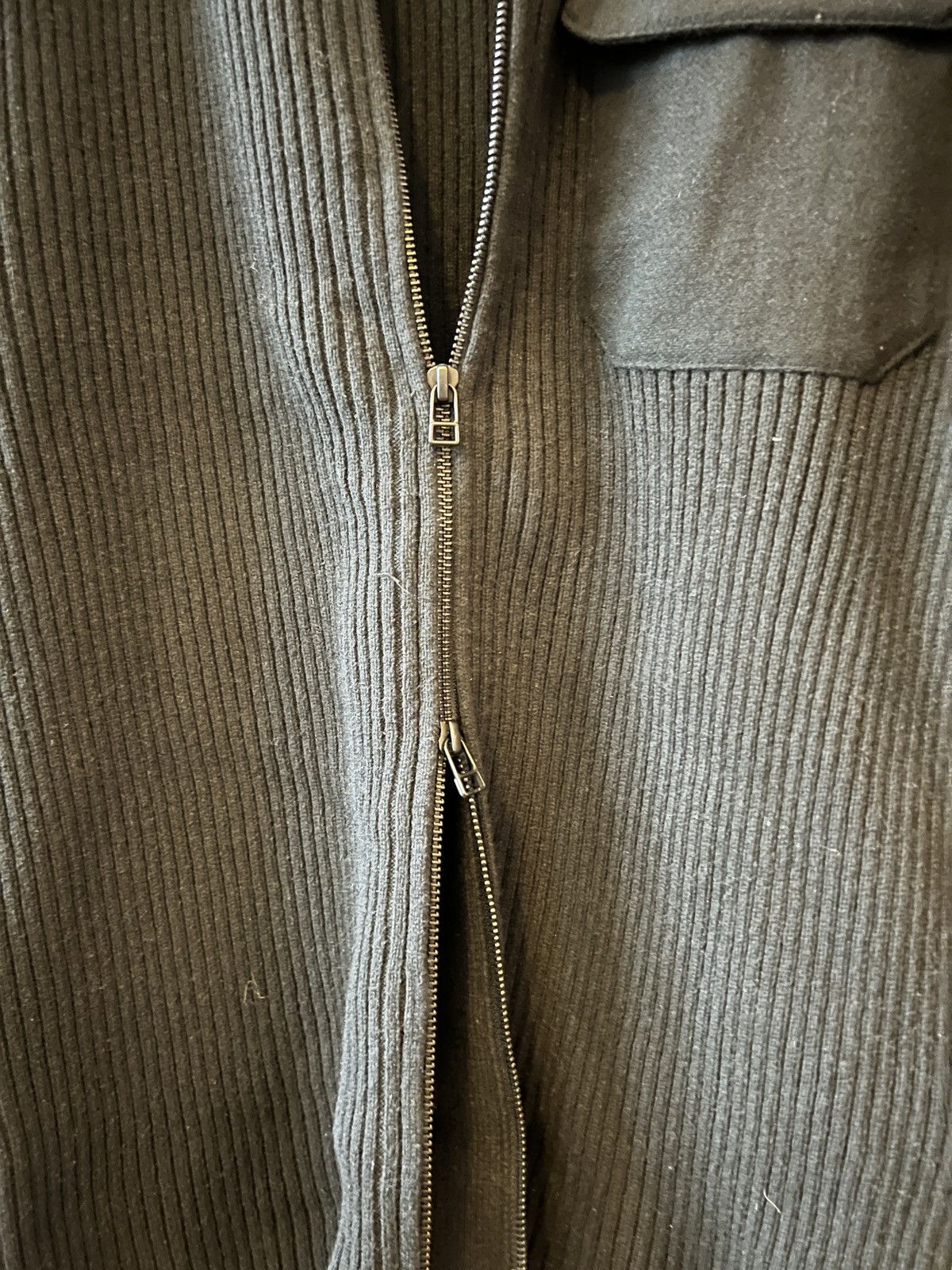 Yohji Yamamoto Yohji 7G Wool Cotton Rib Zip-up w Shoulder and Elbow Patches Size US S / EU 44-46 / 1 - 5 Thumbnail