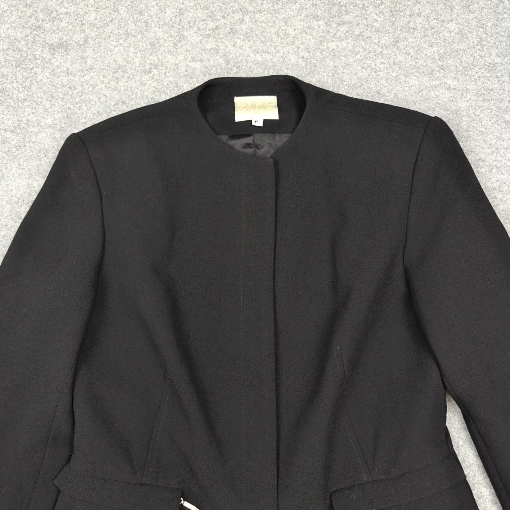 Vintage Cache Coat Womens 6 Black Crepe Collarless Single Breasted Lined Made USA Size M / US 6-8 / IT 42-44 - 2 Thumbnail