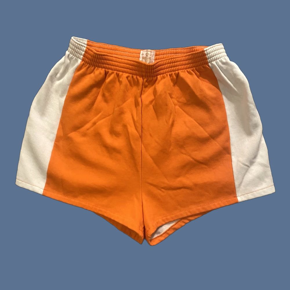 Vintage VINTAGE Regal 70s High Waist Gym Shorts Orange White XL Women Deadstock Size 40" / US 18 - 1 Thumbnail