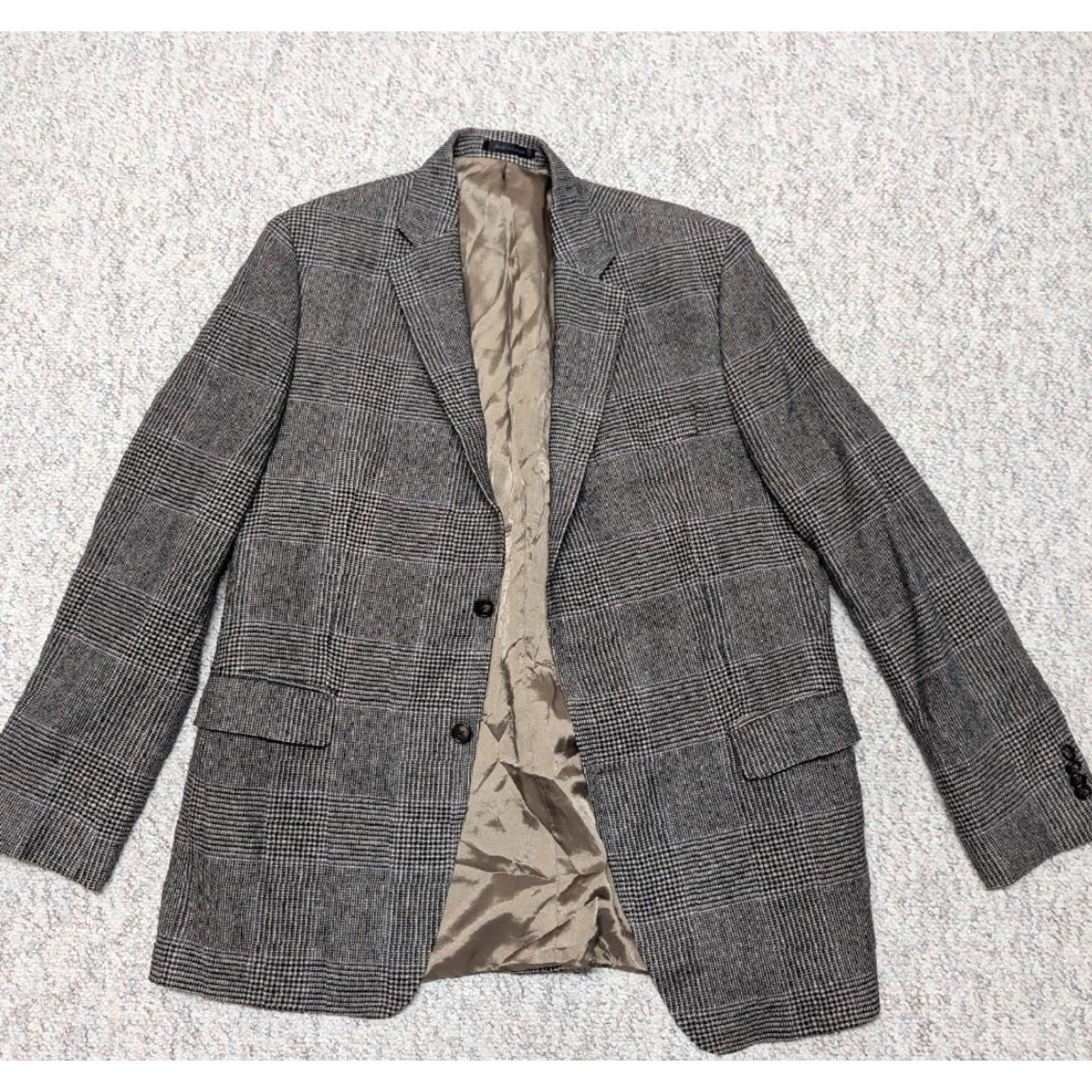 Ralph Lauren Ralph Lauren blazer Blazer Regular 44L Gray PLAID Houndstooth wool Flannel Men Long Notch 2-Button Front Jacket 44 in Chest" Size 44R - 3 Thumbnail