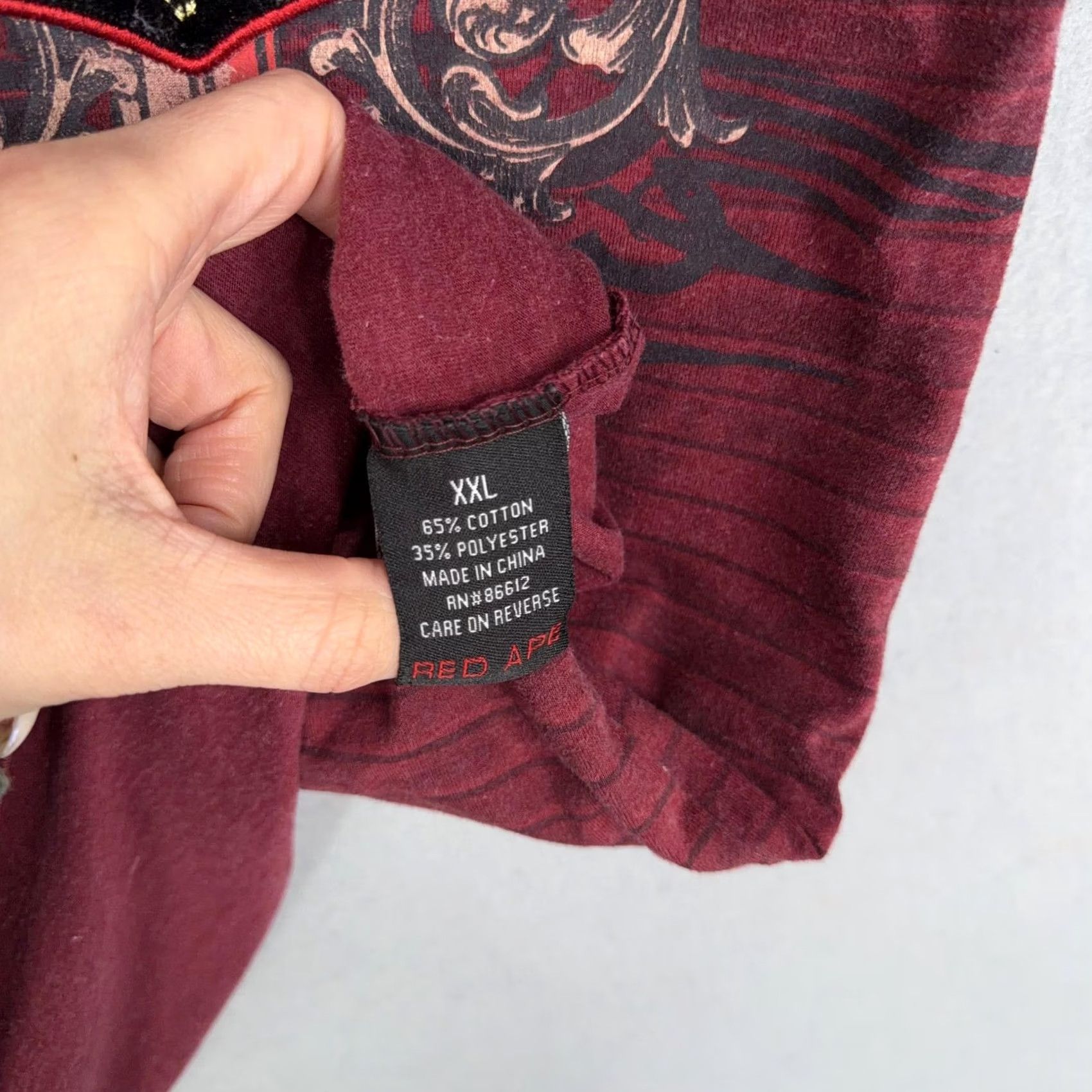 Vintage Red Ape Shirt Mens 2XL Red Majestic Gothic Crest Graphic Tee Street Y2k Edgy Mens Front Back Graphic Tee Size US XXL / EU 58 / 5 - 6 Thumbnail