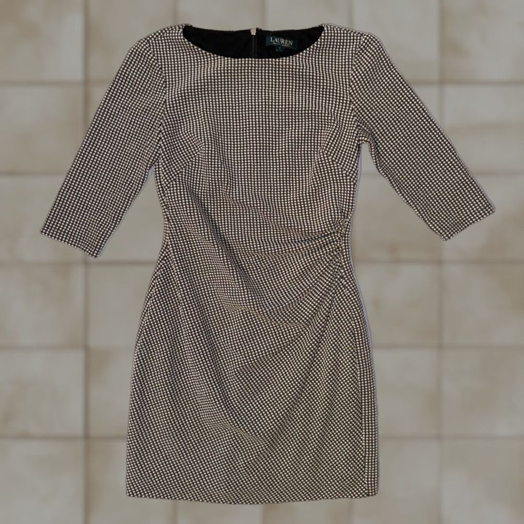 Ralph Lauren Lauren Ralph Lauren Dress Womens Gray Stretch Knit Knee Length 4 Size Round Neck Sleeve 3/4 Princess Sheath Shift Classic Modern Career Party/Cocktail Size S / US 4 / IT 40 - 1 Thumbnail