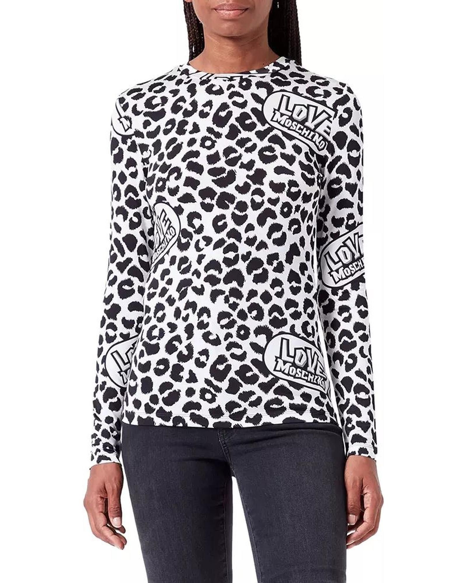 image of Moschino Leopard Print Logo Sweater in White, Women's (Size Small)