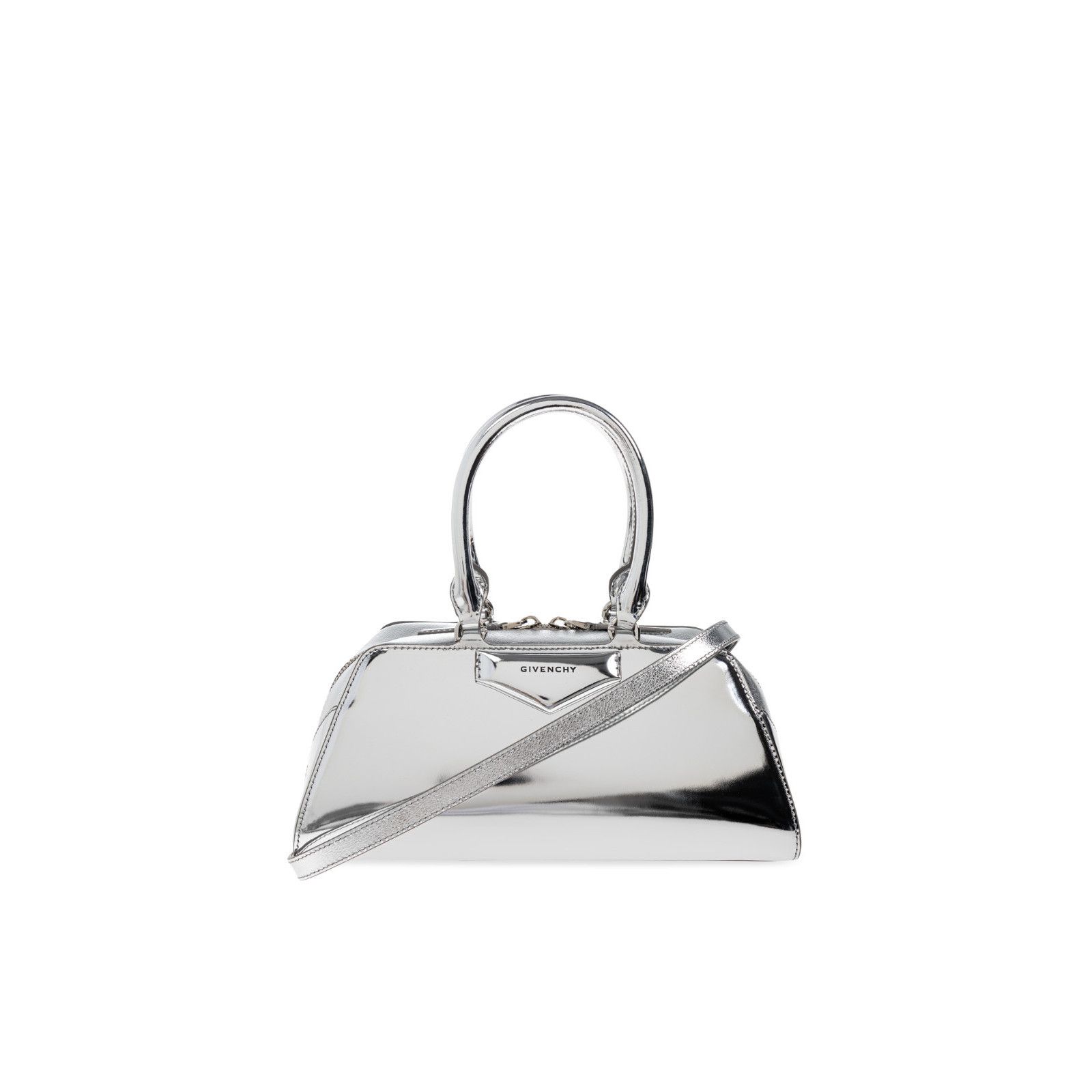 GIVENCHY Small Antigona Metallic Silver Leather Top Handle B