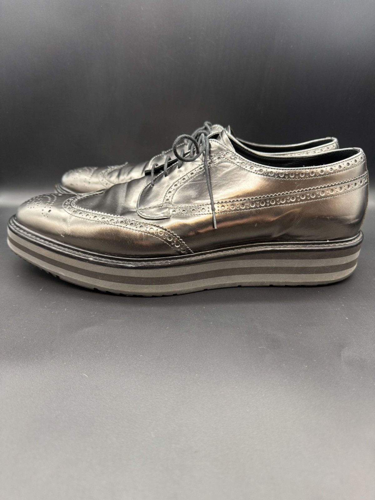 Prada PRADA Metallic Leather Platform Wingtip Brogue Oxford-US 11 Size US 11 / EU 44 - 6 Thumbnail