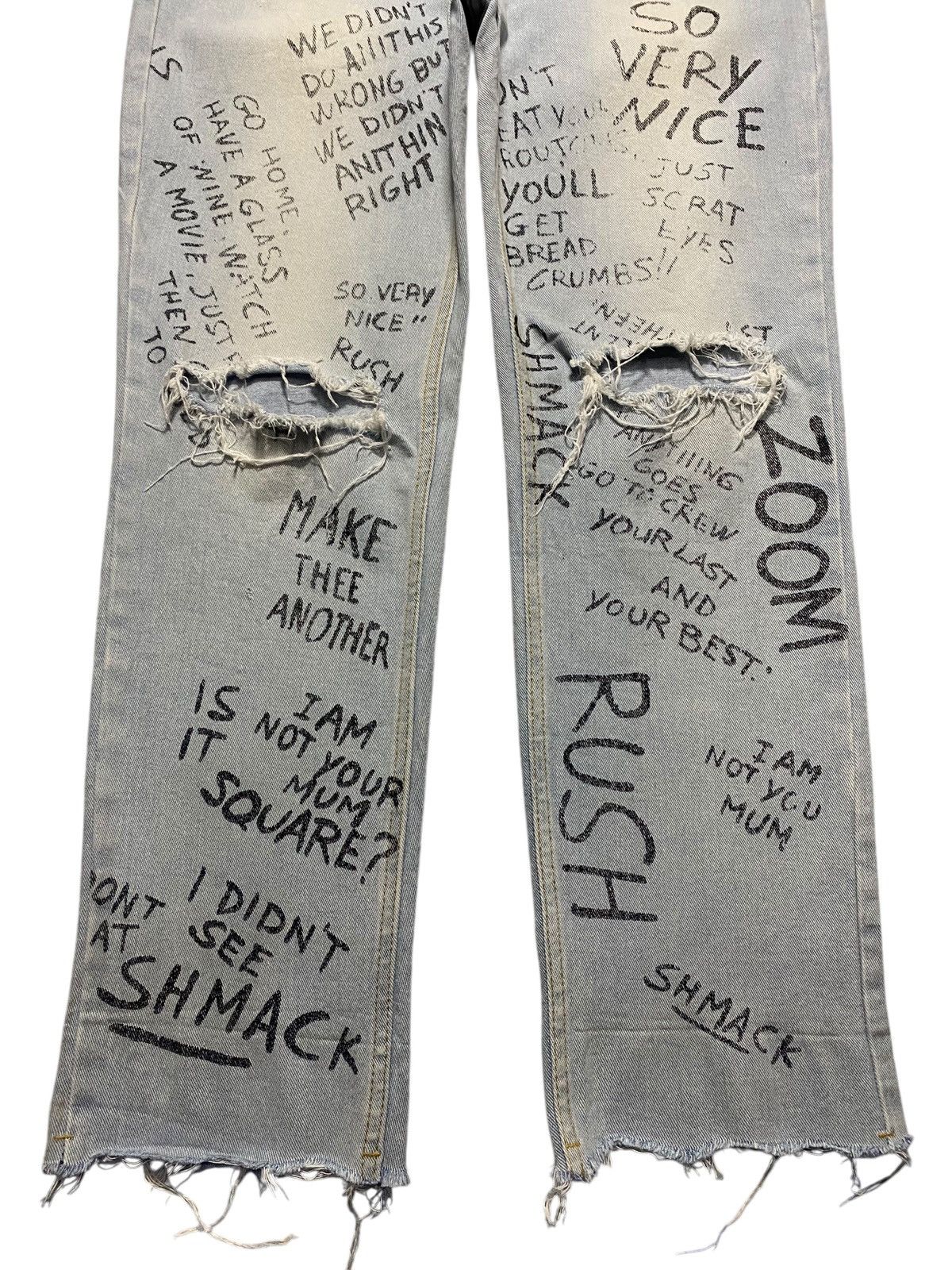 Japanese Brand Customised vintage jeans hand written slogan paint splatter Size US 31 - 5 Thumbnail