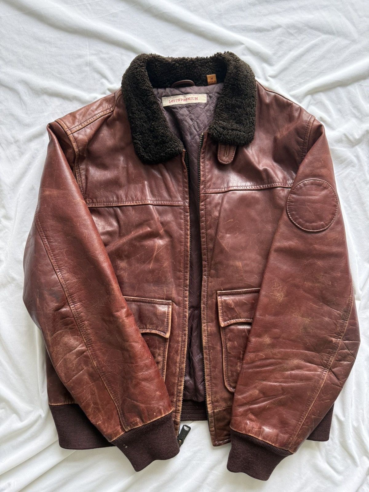 Levi's Vintage Clothing Levi’s Premium - Bomber Shearling Collar, Distressed Brown Size US M / EU 48-50 / 2 - 1 Thumbnail