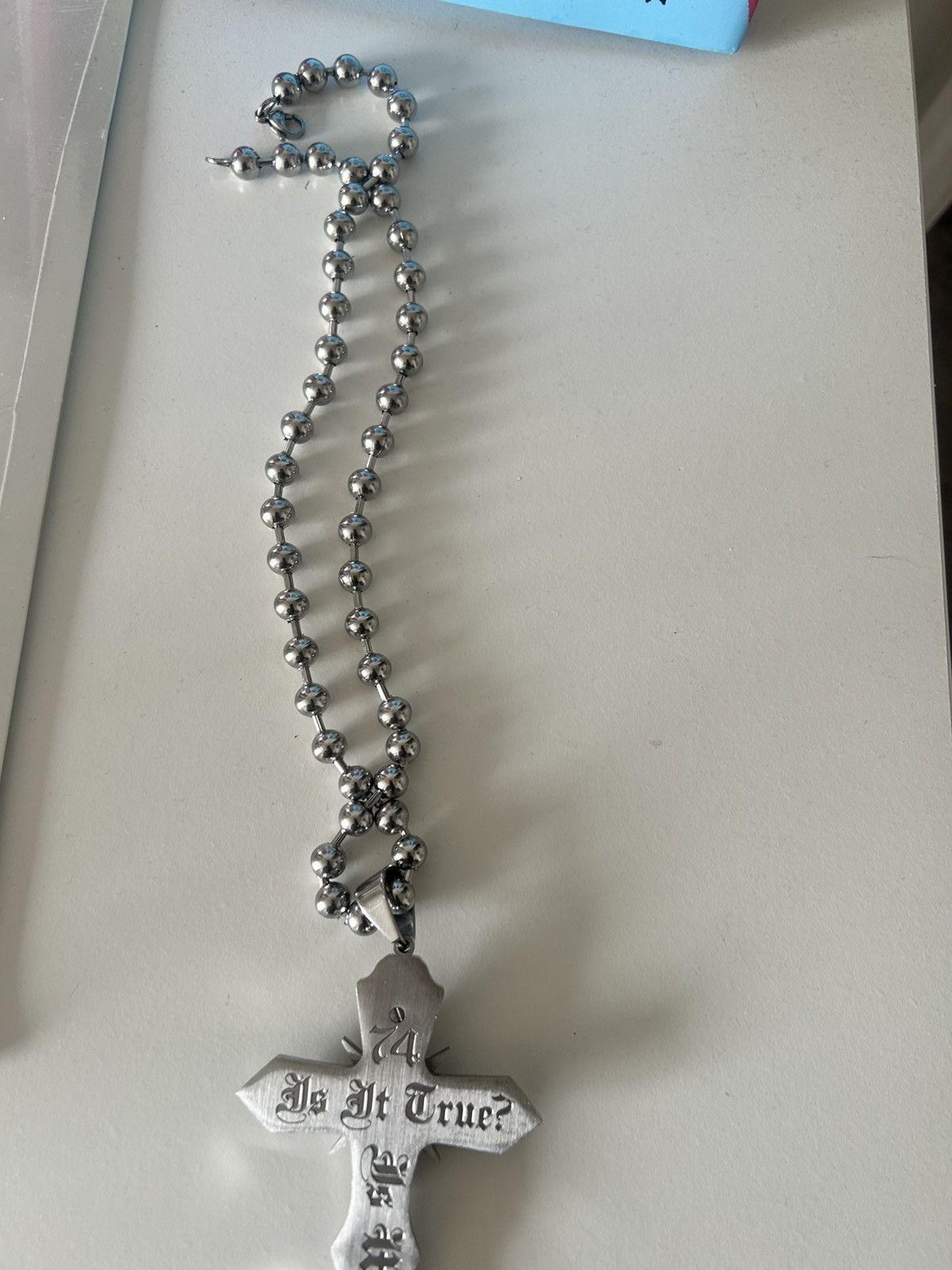 74 Is War 74isWar silver cross beaded chain. Size ONE SIZE - 3 Thumbnail