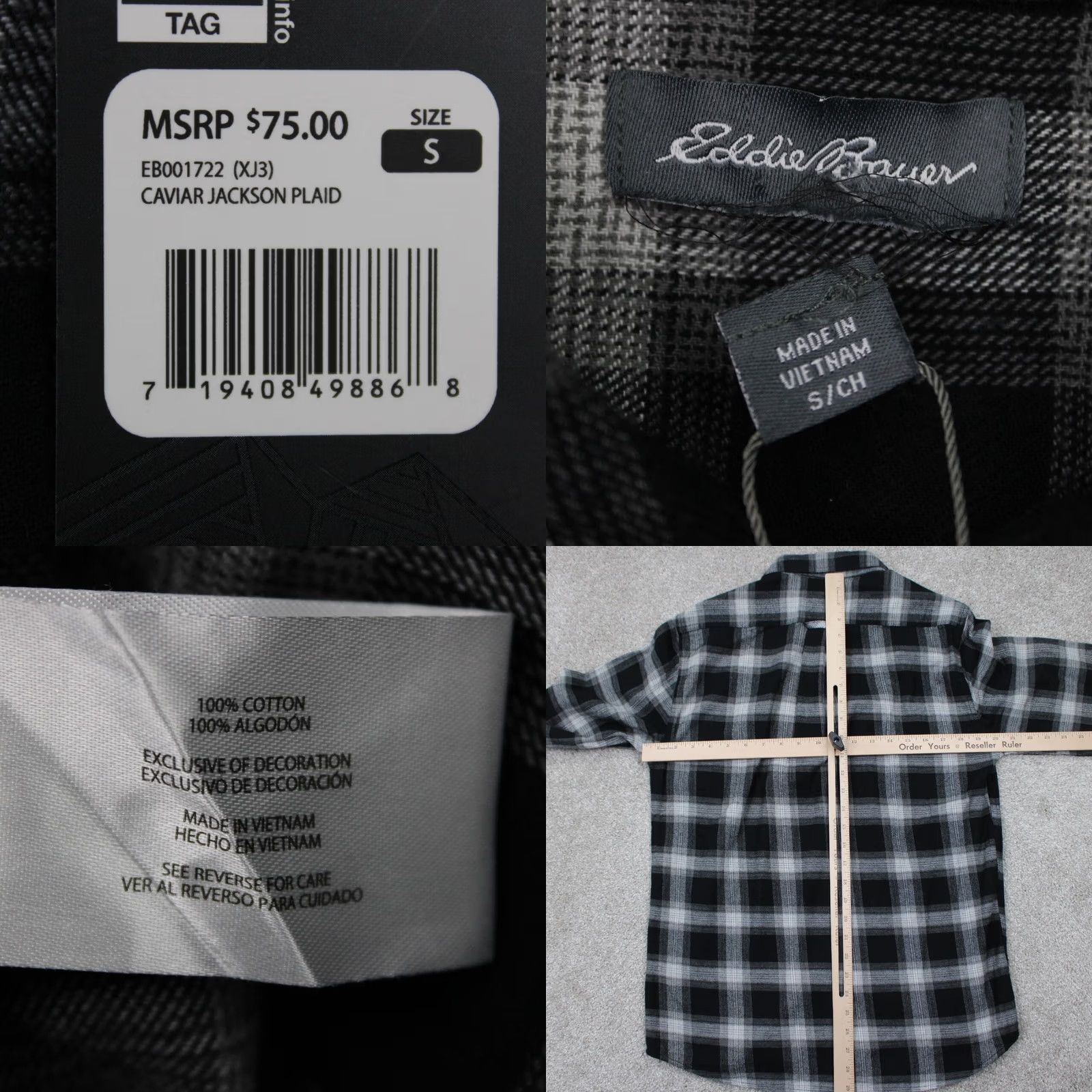 Eddie Bauer Eddie Bauer Flannel Shirt Black Cavier Jackson Plaid L/S Cotton NWT Mens Small Button-Up, Chest 21 in, All Seasons, Pockets, Travel, Workwear Size US S / EU 44-46 / 1 - 8 Thumbnail