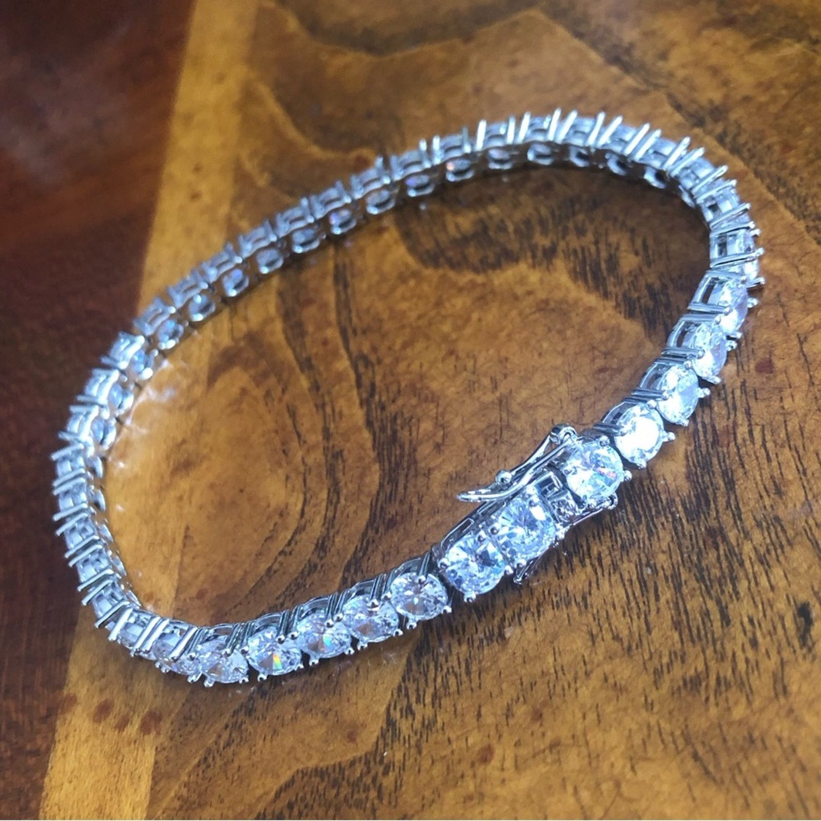 Jewelry Men’s 5mm round cubic zirconia 14k silver plated bracelet 9” Size ONE SIZE - 9 Thumbnail