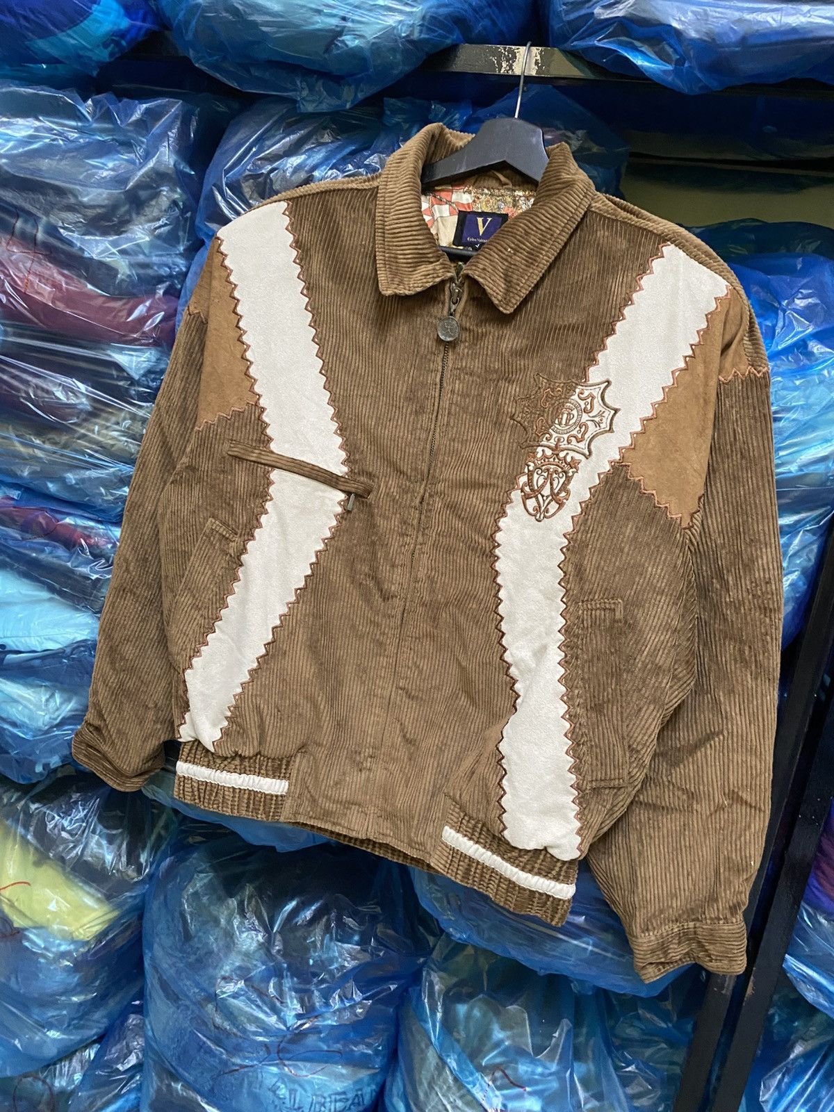 Vintage Carlo Valentino Corduroy Jacket Brown Embroidered