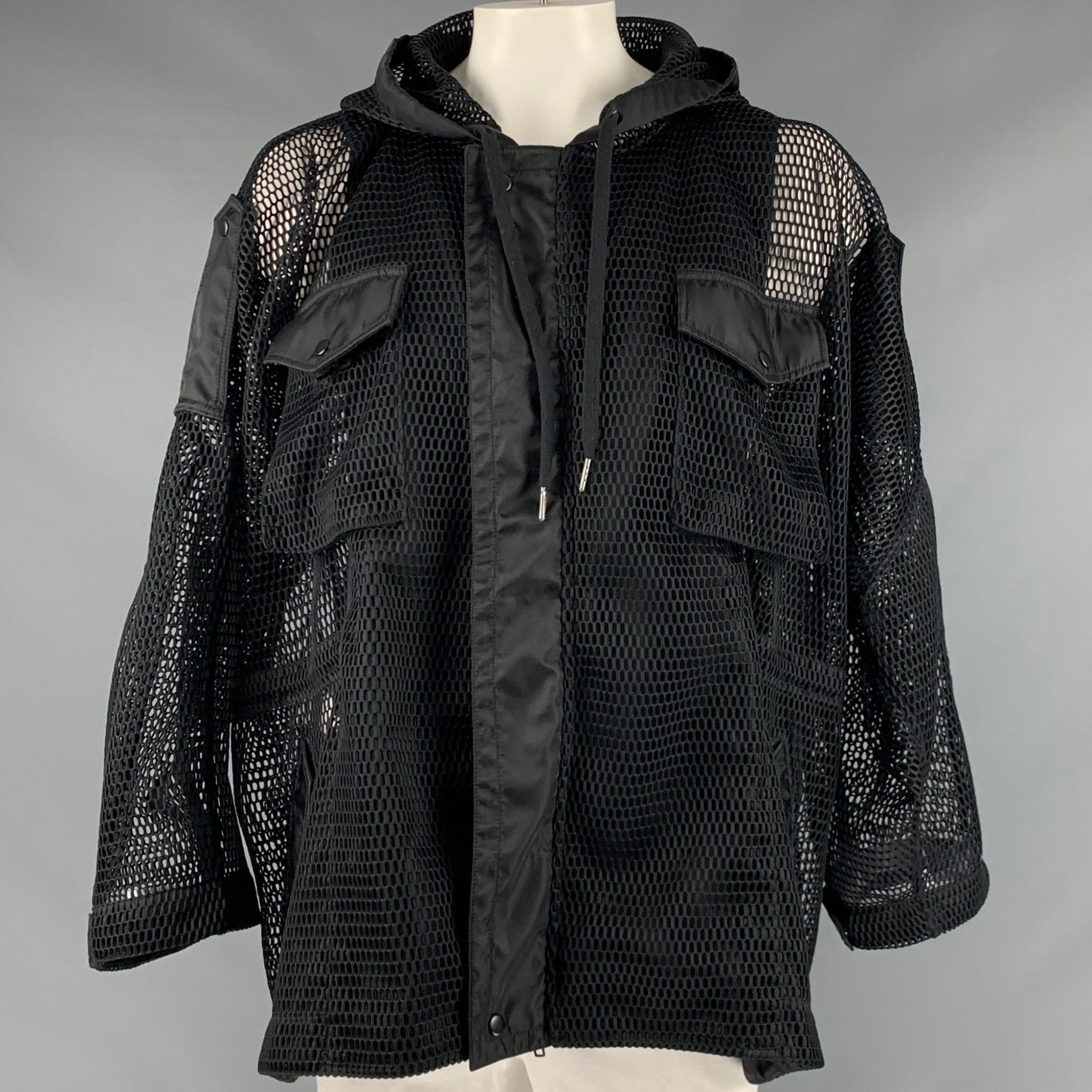 image of Ktz Black Mesh Hooded Jacket, Men's (Size Large)
