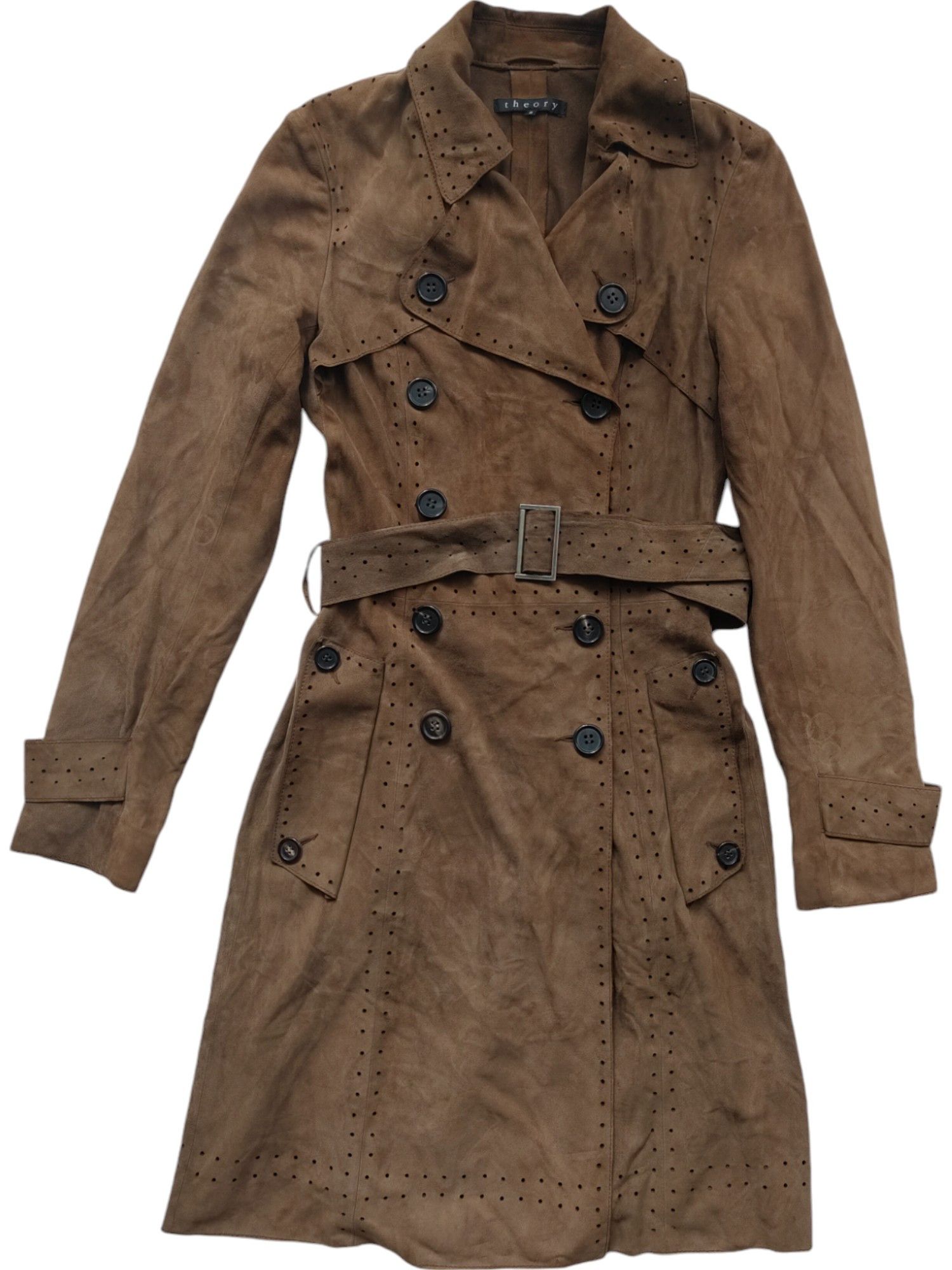 Theory Brown Lamb Suede Trenchcoat With Buttons And Belt Details Size M / US 6-8 / IT 42-44 - 1 Thumbnail