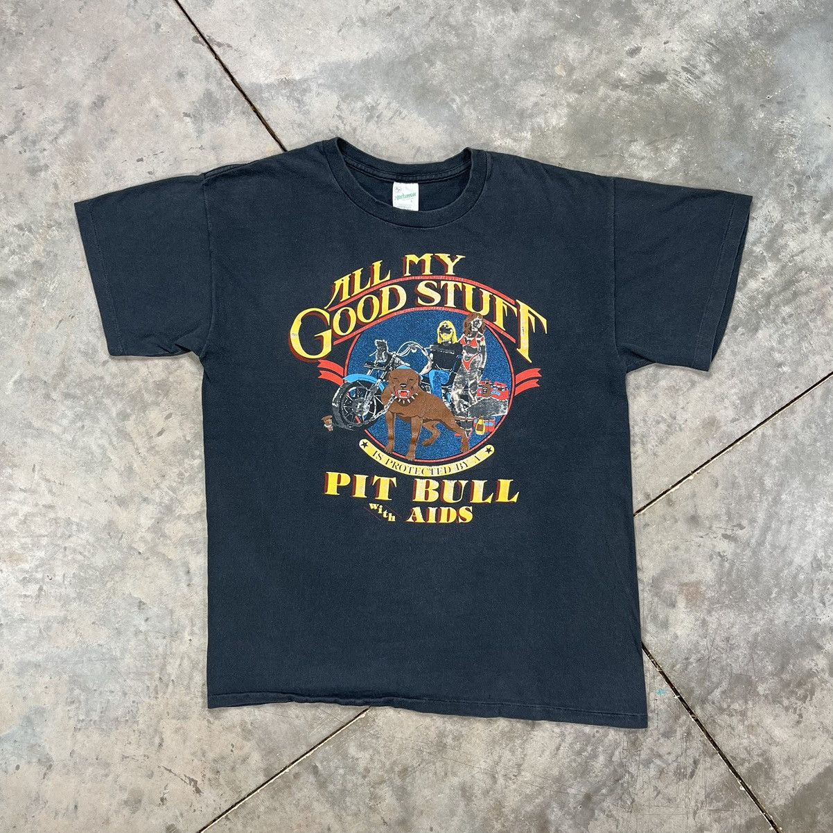 Vintage Pitbull With Aids Biker T Shirt 80s Rare 2 Wheelers