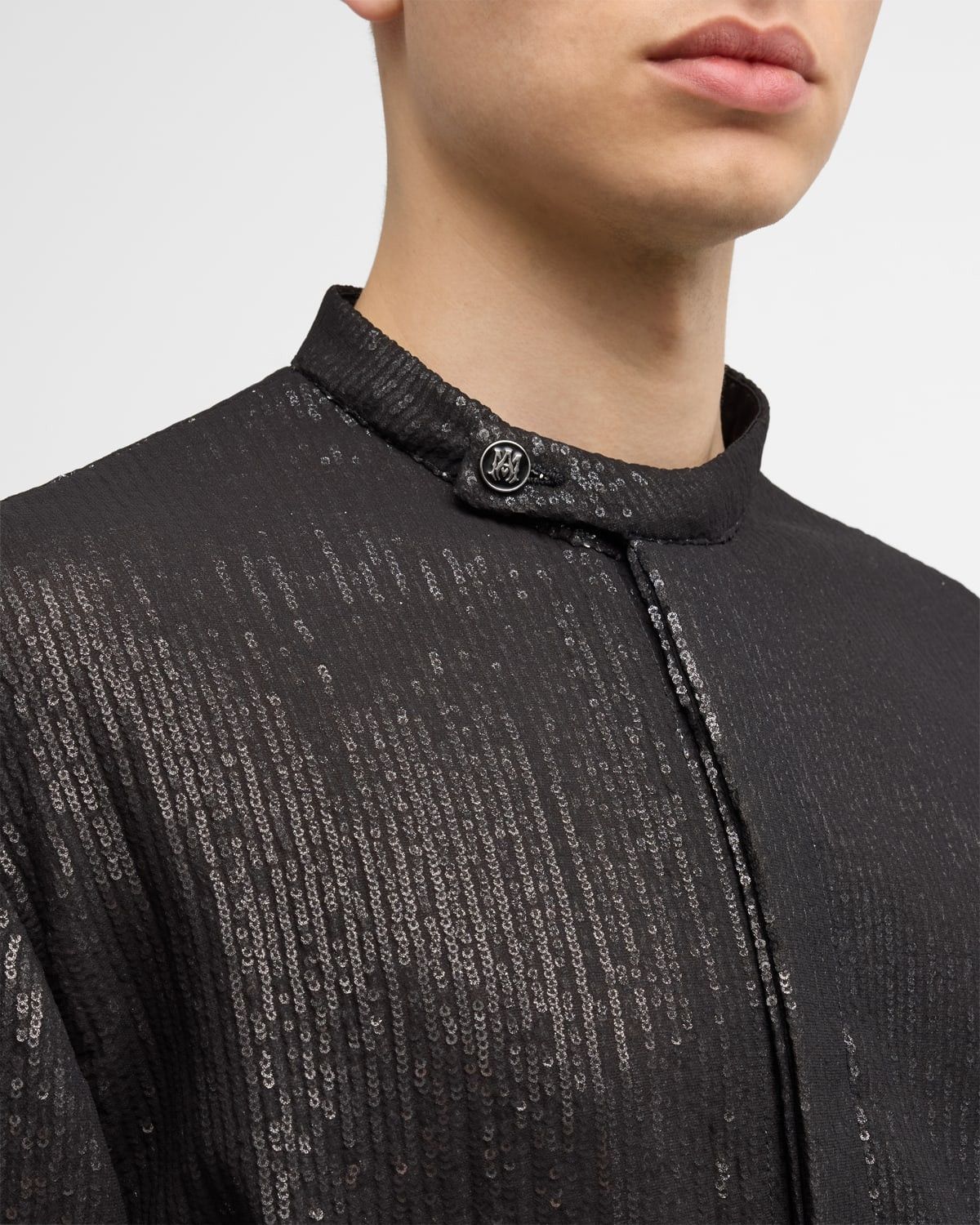 Amiri o1s1wg110525 Tab Collar Covered Sequin Shirt in Black Size US M / EU 48-50 / 2 - 8 Thumbnail