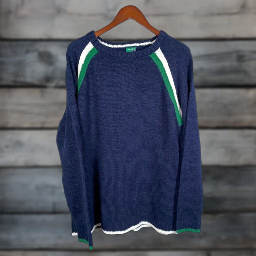 Vintage VINTAGE Ferruche Y2K Sweater Men Large Casual Chunky-Knit Crew Neck 90s Retro Dark Blue Green Emery Skater Emo Size US L / EU 52-54 / 3 - 1 Thumbnail