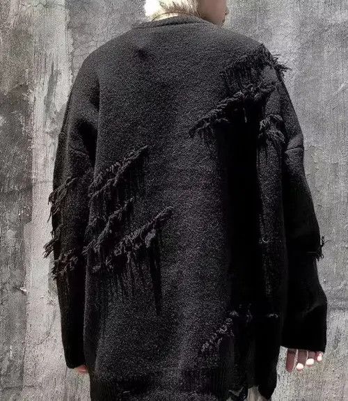 Other Black Distressed Pullover Loose Knit Sweater Size US XL / EU 56 / 4 - 2 Thumbnail