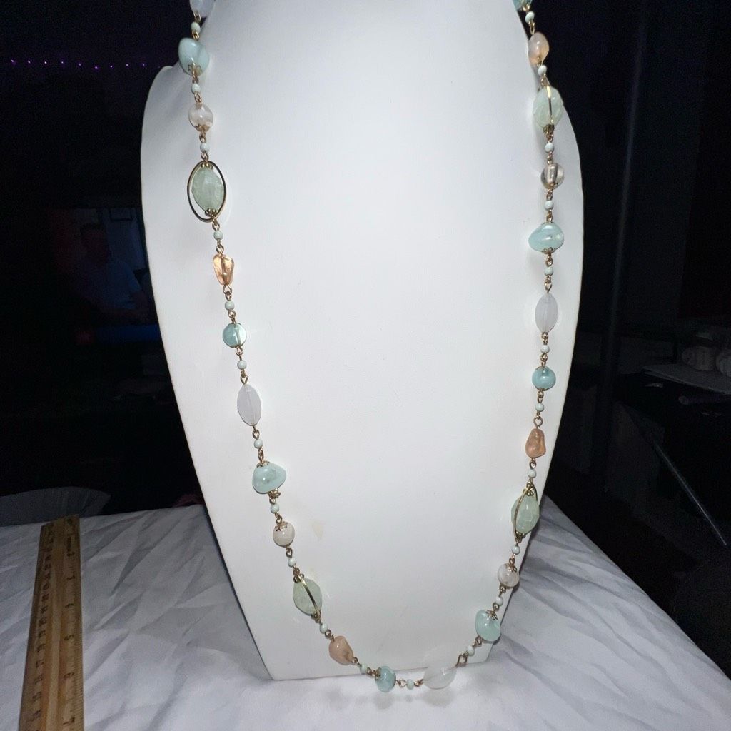 Vintage Vintage Glass Bead and Stone Silver Tone Long Necklace (show Size ONE SIZE - 4 Thumbnail
