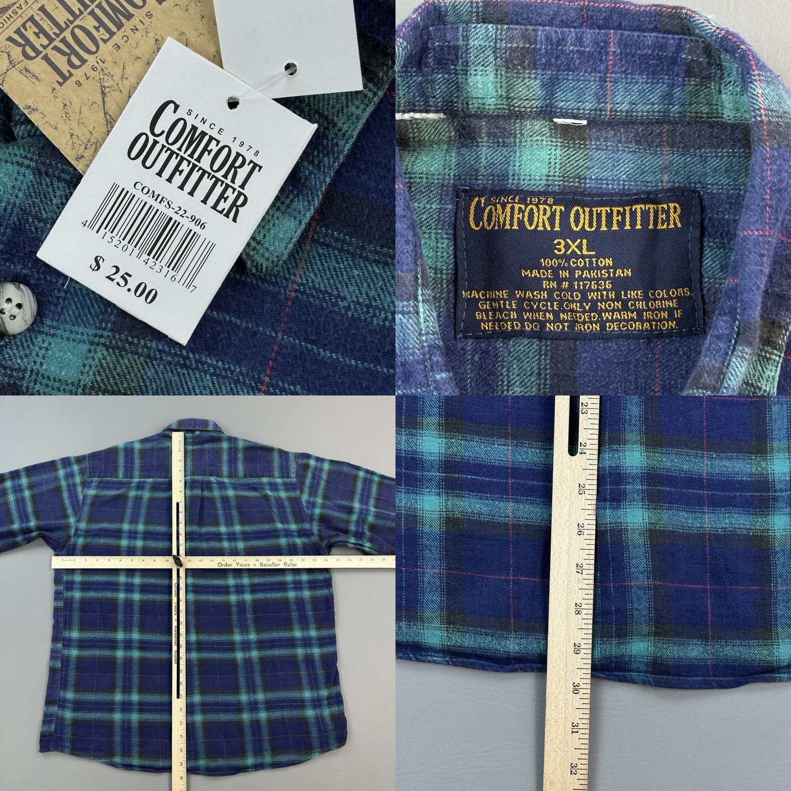 Vintage Comfort Outfitter Shirt Mens 3XL Blue Plaid Flannel Long Sleeve Outdoor Y2K Vintage Mens Shirt? Size US XXL / EU 58 / 5 - 8 Thumbnail