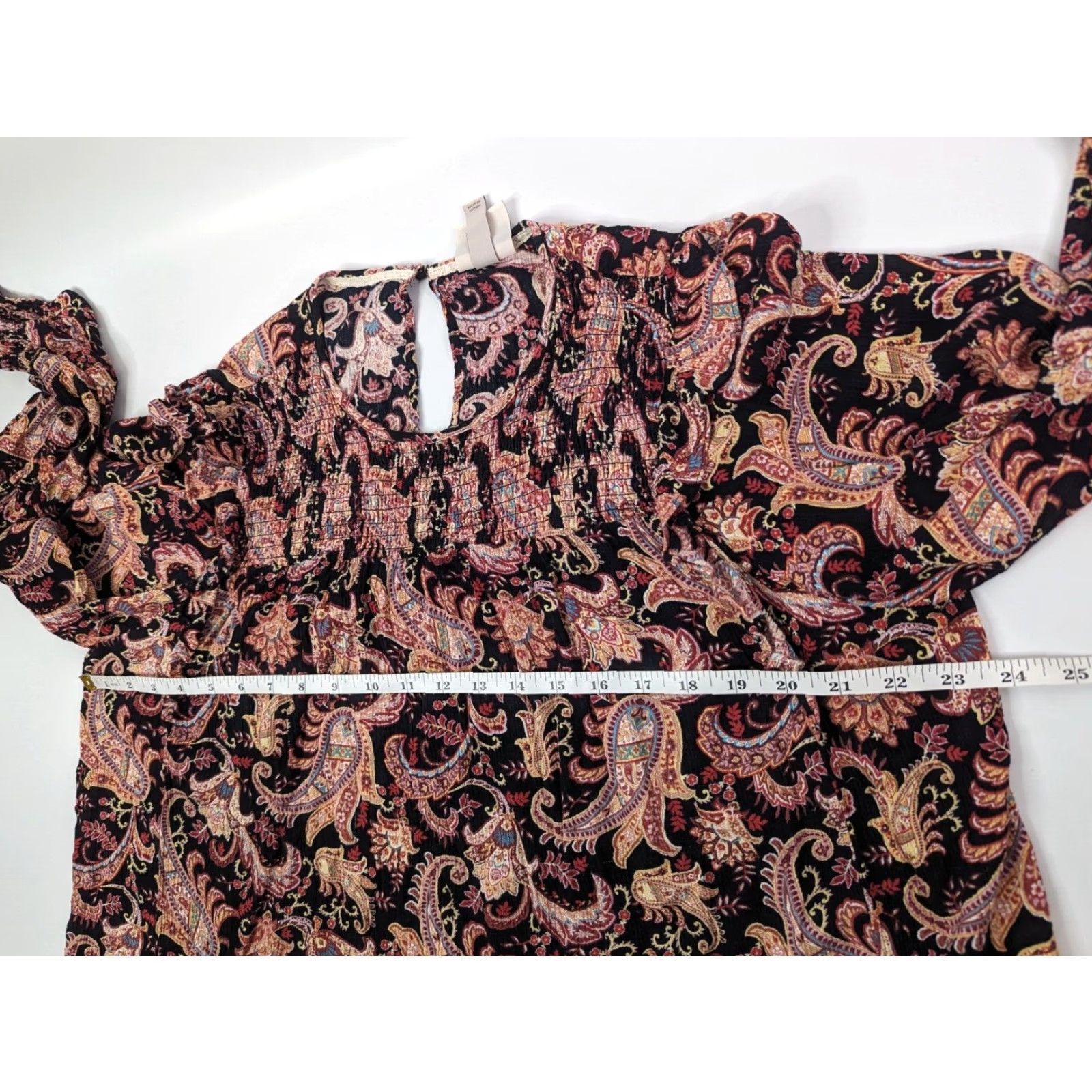 Vintage Knox Rose Blouse 2XL Black Pink Paisley Floral Smocked Ruffle Boho Women's Shirt Size XXL / US 16-18 / IT 52-54 - 7 Thumbnail