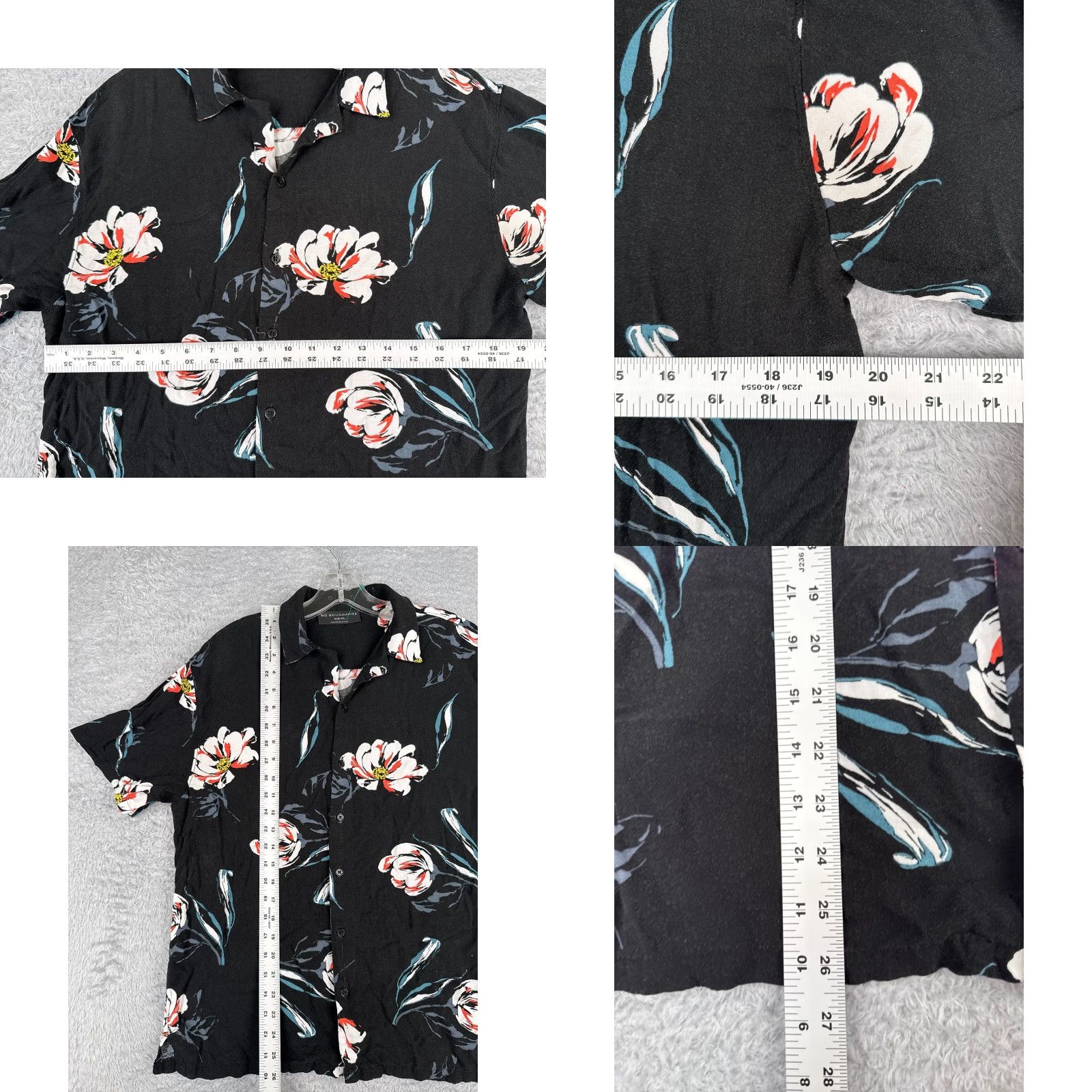 Vintage NO BOUNDARIES Button-Up Shirt Men Medium Black Pink Blue Floral Rayon Aloha Casual Size US M / EU 48-50 / 2 - 8 Thumbnail