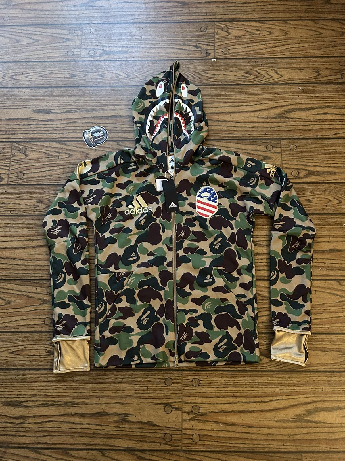 Adidas × Bape Bape x Adidas Green Camo Shark Full Zip Hoodie Size US S / EU 44-46 / 1 - 2 Thumbnail