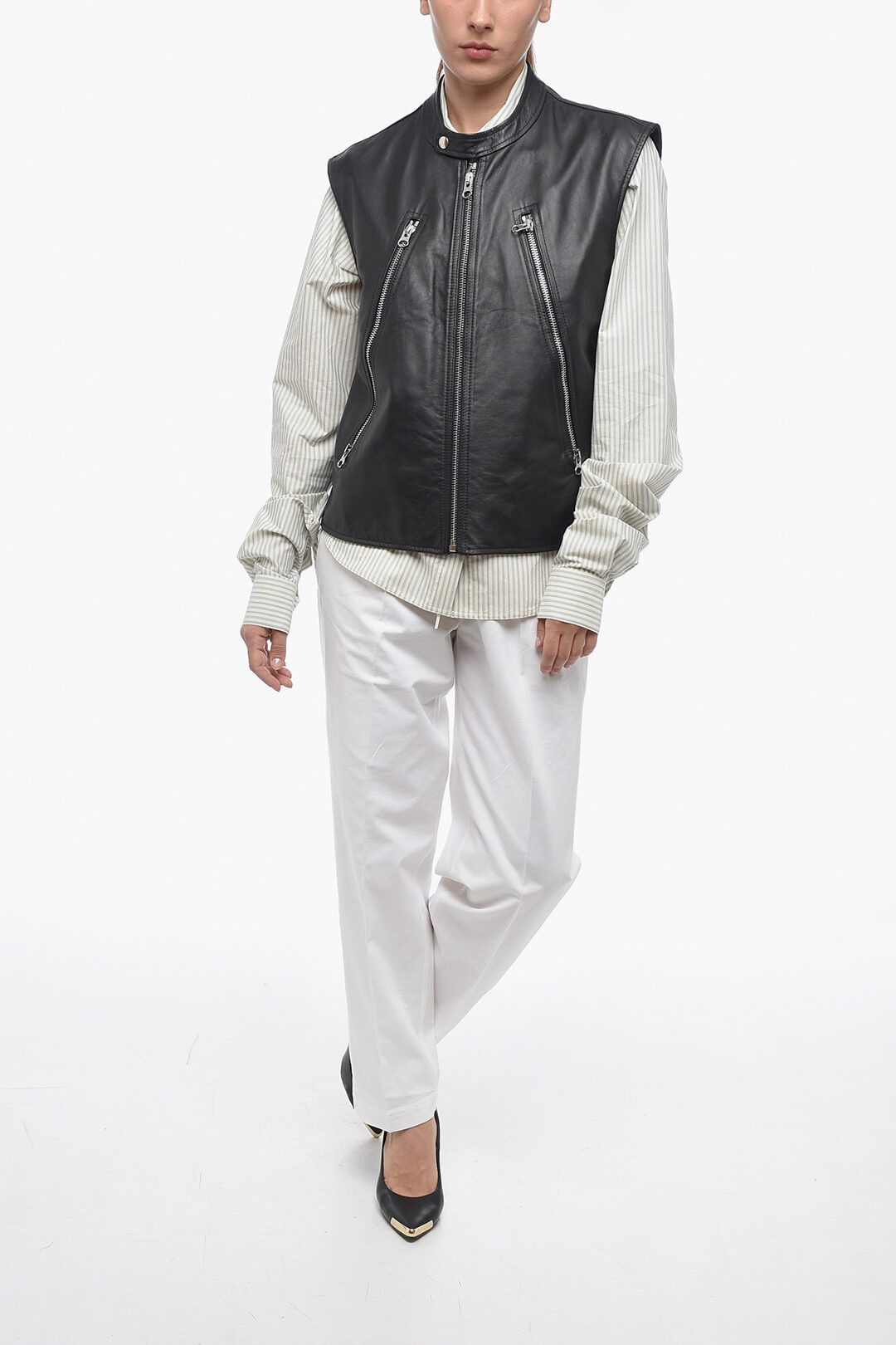 Maison Margiela og1mm1224 Leather Biker Waistcoat in Black Size S / US 4 / IT 40 - 4 Thumbnail