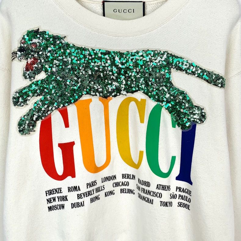 Gucci Gucci Beige logo sequin round-neck cotton long-sleeved swea Size US XS / EU 42 / 0 - 4 Thumbnail