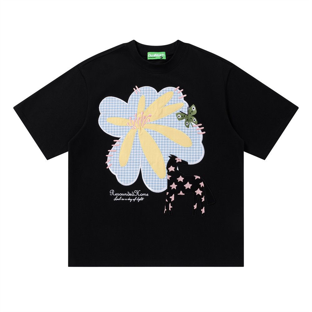 Japanese Brand Men's Loose-Fit Casual T-Shirt with Floral Embroidery Size US M / EU 48-50 / 2 - 1 Thumbnail