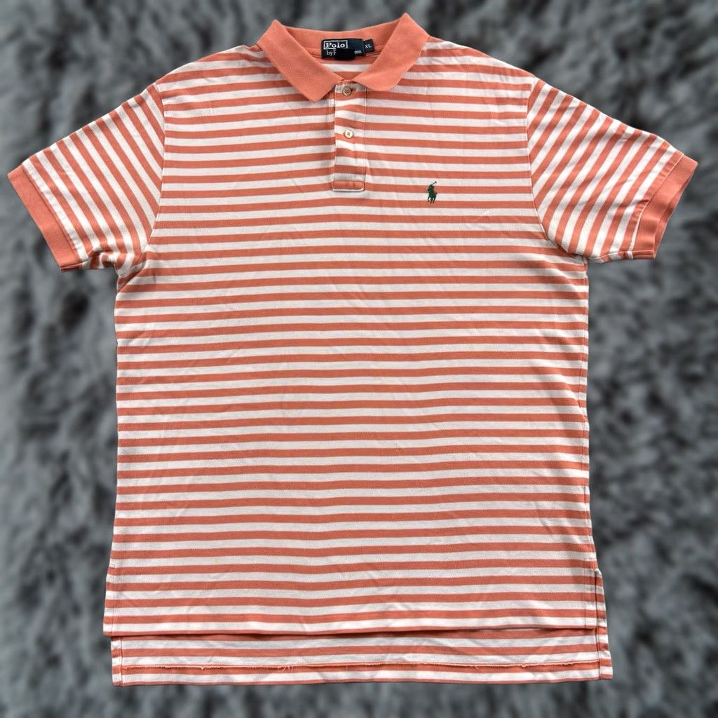 Polo Ralph Lauren Polo Ralph Lauren Shirt XL Orange Striped Polo Mens Short Sleeve Ribbed Knit Pocket Logo Preppy Classic Rugby Golf Size US XL / EU 56 / 4 - 1 Thumbnail