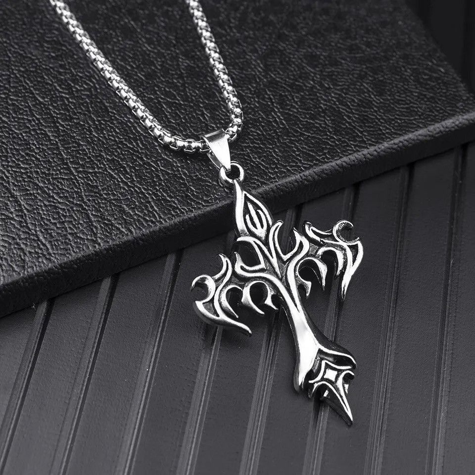 Jewelry Chrome Silver Cross Chain Goth God Pendant Necklace Size ONE SIZE - 5 Thumbnail