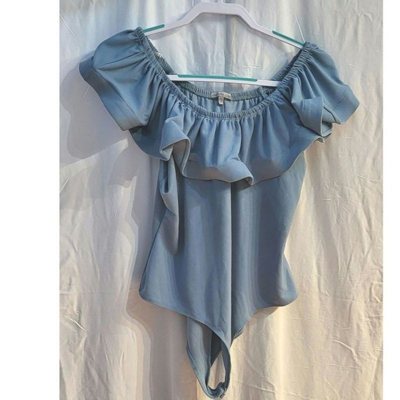 Other Women's Ruffle Off Shoulder Short Sleeve Blue Bodysuit XL Size XL / US 12-14 / IT 48-50 - 1 Thumbnail